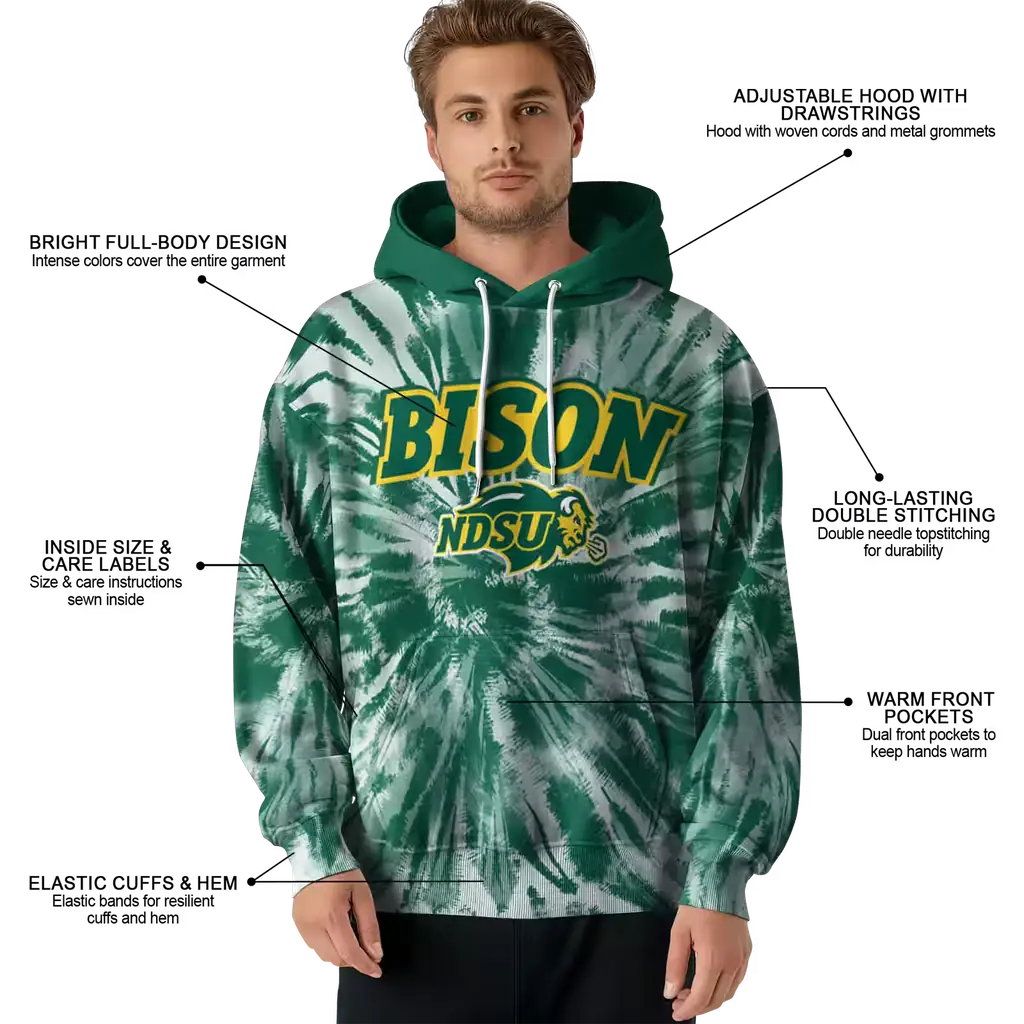 north dakota state bison tie dye pattern green hoodie latest model north dakota state bison tie dye pattern green hoodie latest model