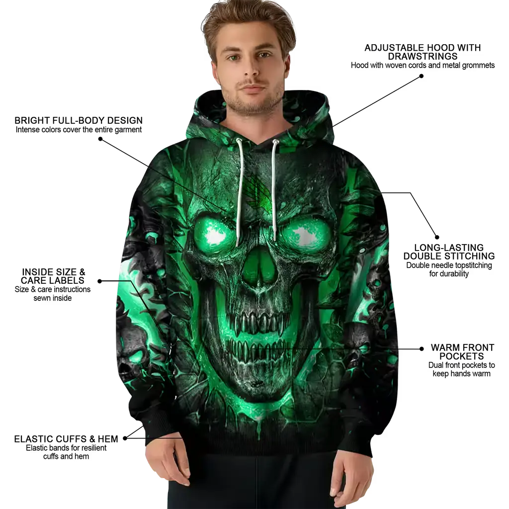 north texas mean green demonic skull green black hoodie latest model north texas mean green demonic skull green black hoodie latest model