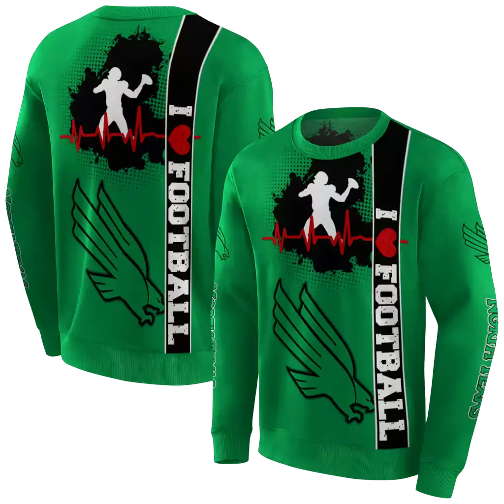north texas mean green football heartbeat green hoodie premium grade north texas mean green football heartbeat green hoodie premium grade
