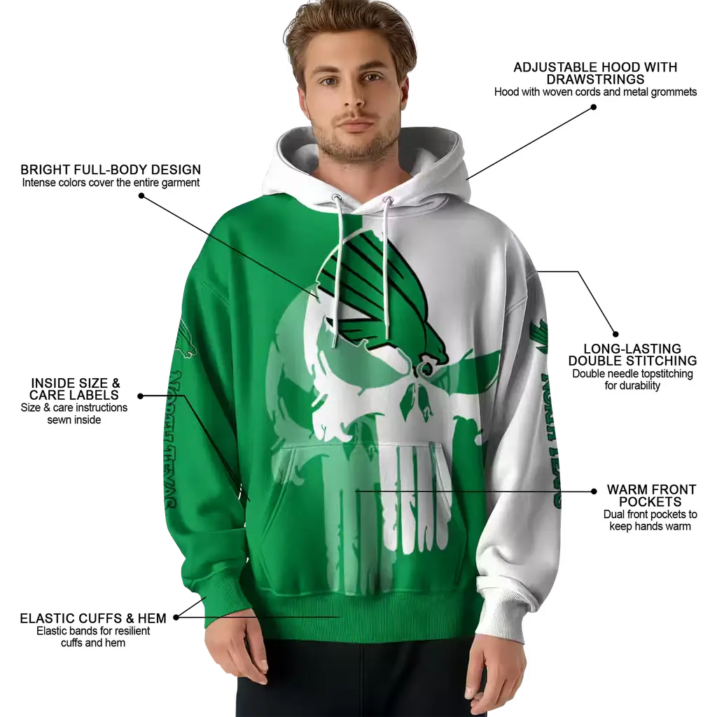 north texas mean green graphic punisher green white hoodie latest model north texas mean green graphic punisher green white hoodie latest model