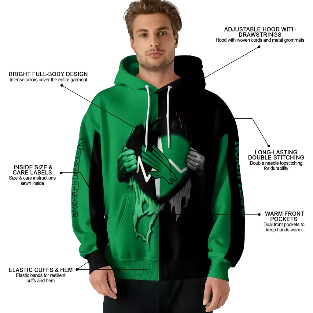 north texas mean green heartbeat graphic green hoodie latest model north texas mean green heartbeat graphic green hoodie latest model