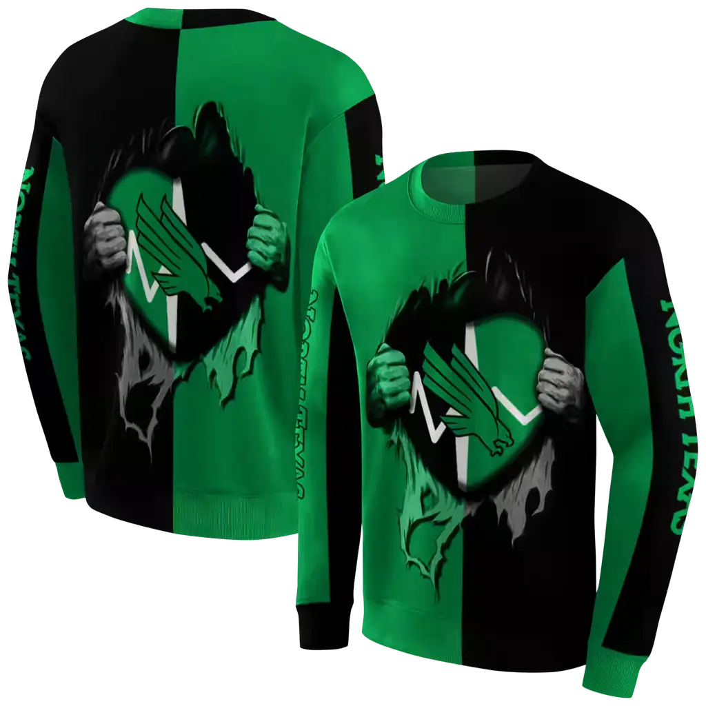 north texas mean green heartbeat graphic green hoodie premium grade north texas mean green heartbeat graphic green hoodie premium grade