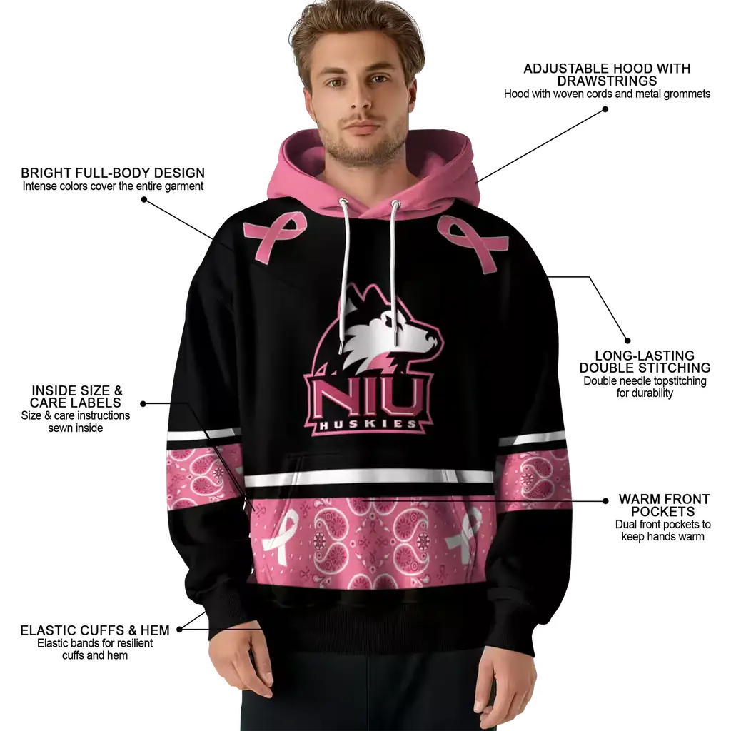 northern illinois huskies awareness ribbon black pink hoodie latest model northern illinois huskies awareness ribbon black pink hoodie latest model