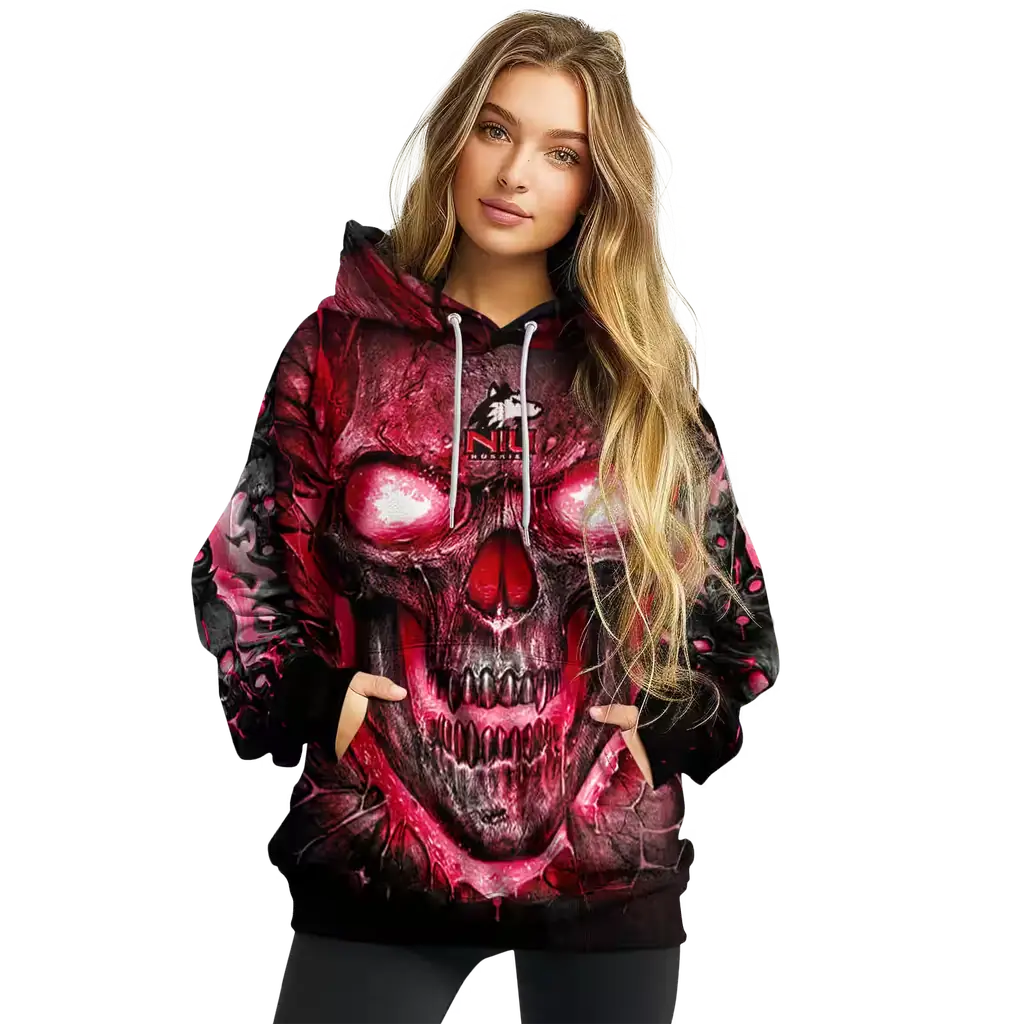 northern illinois huskies demonic skull red black hoodie high quality northern illinois huskies demonic skull red black hoodie high quality
