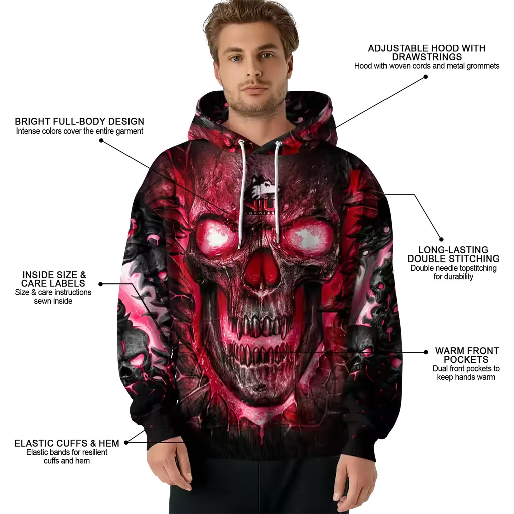 northern illinois huskies demonic skull red black hoodie latest model northern illinois huskies demonic skull red black hoodie latest model