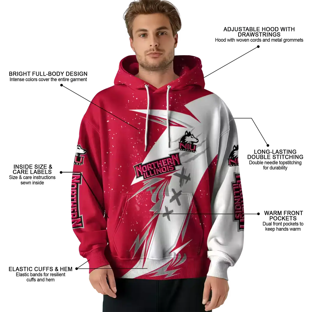 northern illinois huskies dynamic slash red white hoodie latest model northern illinois huskies dynamic slash red white hoodie latest model