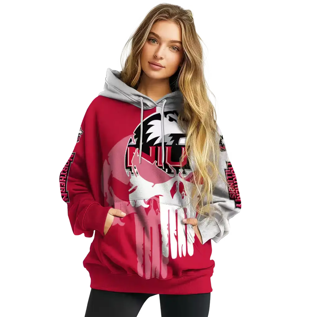 northern illinois huskies graphic punisher red white hoodie high quality northern illinois huskies graphic punisher red white hoodie high quality
