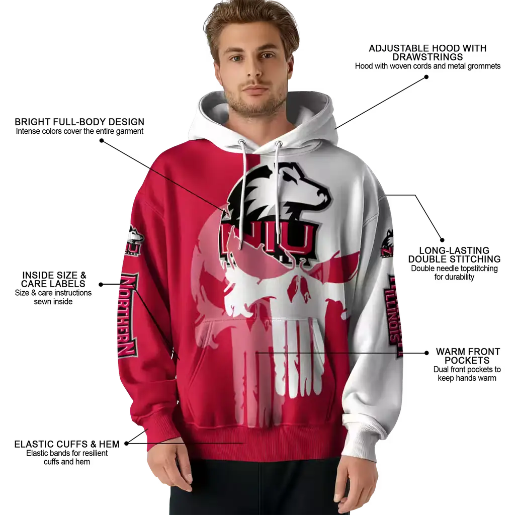northern illinois huskies graphic punisher red white hoodie latest model northern illinois huskies graphic punisher red white hoodie latest model