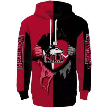 northern illinois huskies heartbeat graphic red hoodie best selling