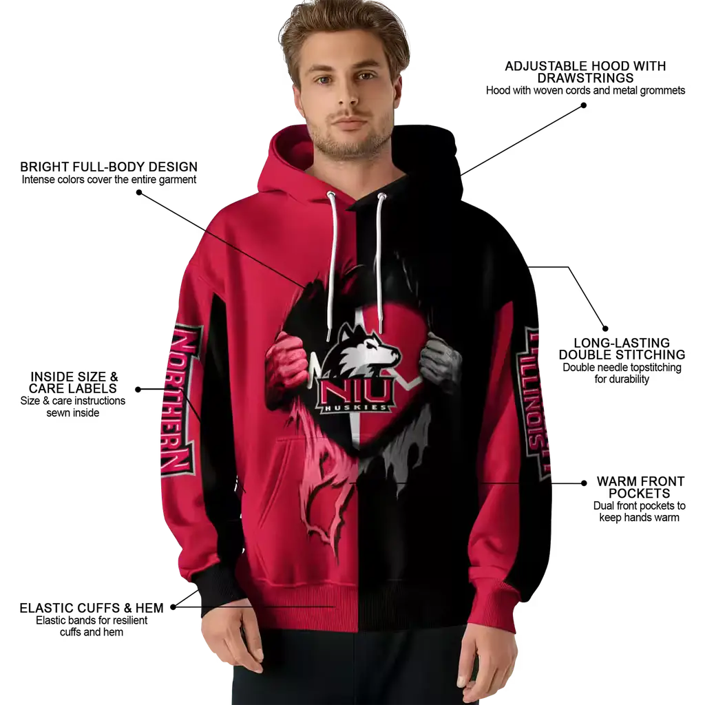 northern illinois huskies heartbeat graphic red hoodie latest model northern illinois huskies heartbeat graphic red hoodie latest model