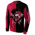 northern illinois huskies heartbeat graphic red hoodie best selling