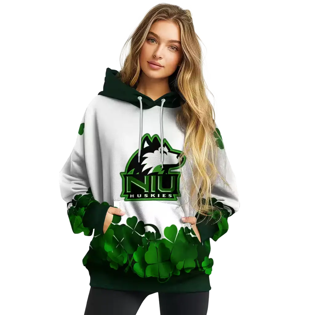 northern illinois huskies lucky motif white green hoodie high quality northern illinois huskies lucky motif white green hoodie high quality