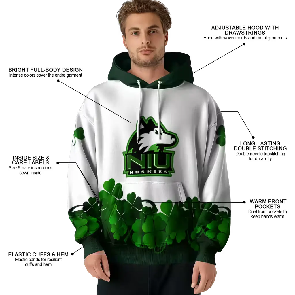 northern illinois huskies lucky motif white green hoodie latest model northern illinois huskies lucky motif white green hoodie latest model