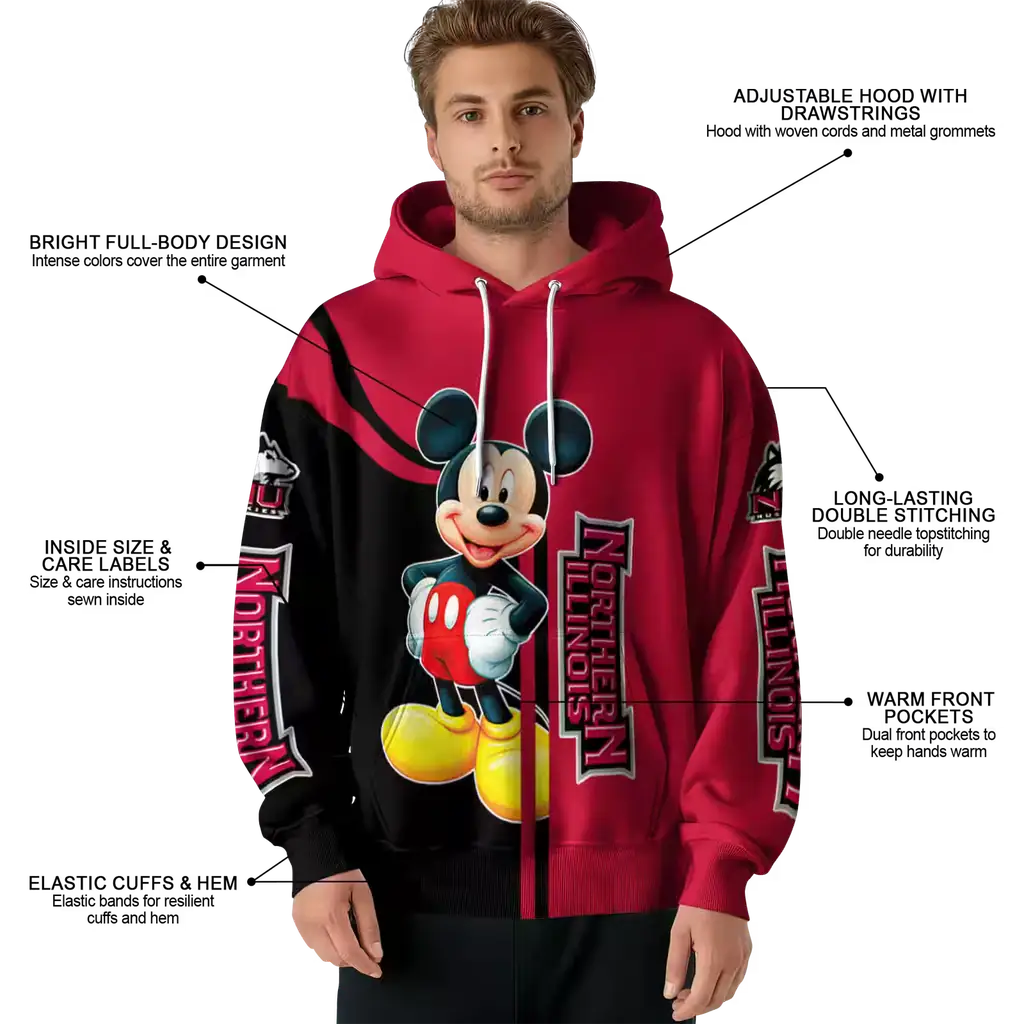 northern illinois huskies mickey mouse red black hoodie latest model northern illinois huskies mickey mouse red black hoodie latest model
