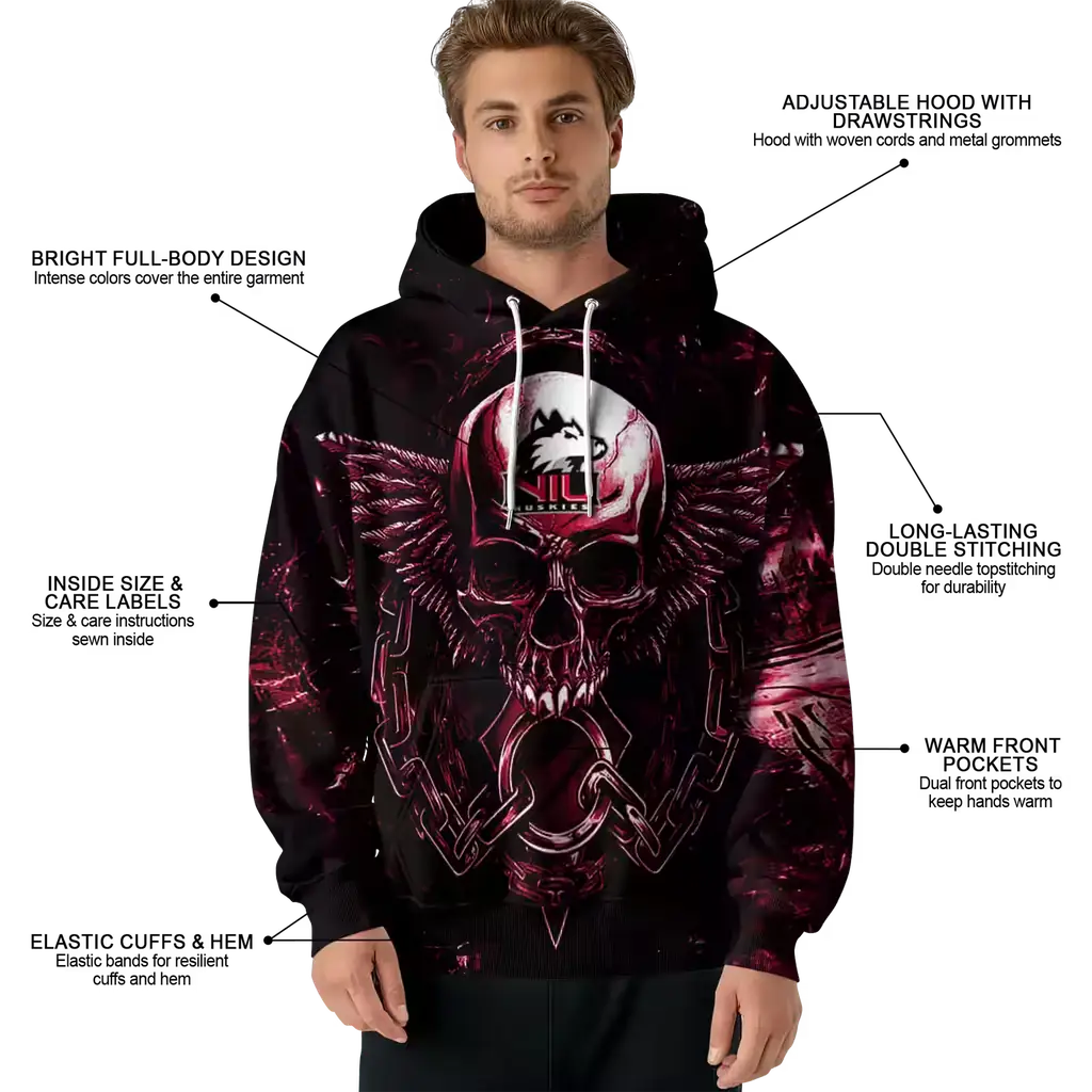 northern illinois huskies skull artwork red black hoodie latest model northern illinois huskies skull artwork red black hoodie latest model