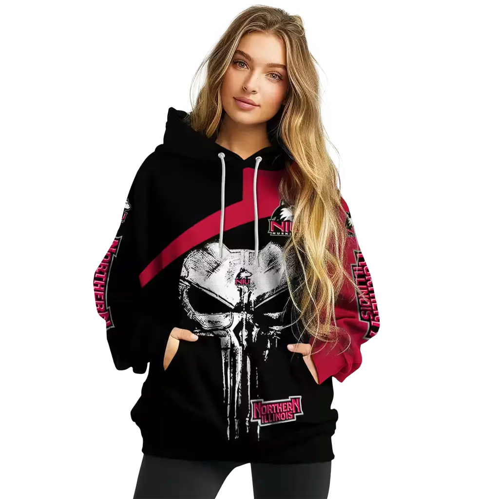 northern illinois huskies skull punisher silver black hoodie high quality northern illinois huskies skull punisher silver black hoodie high quality