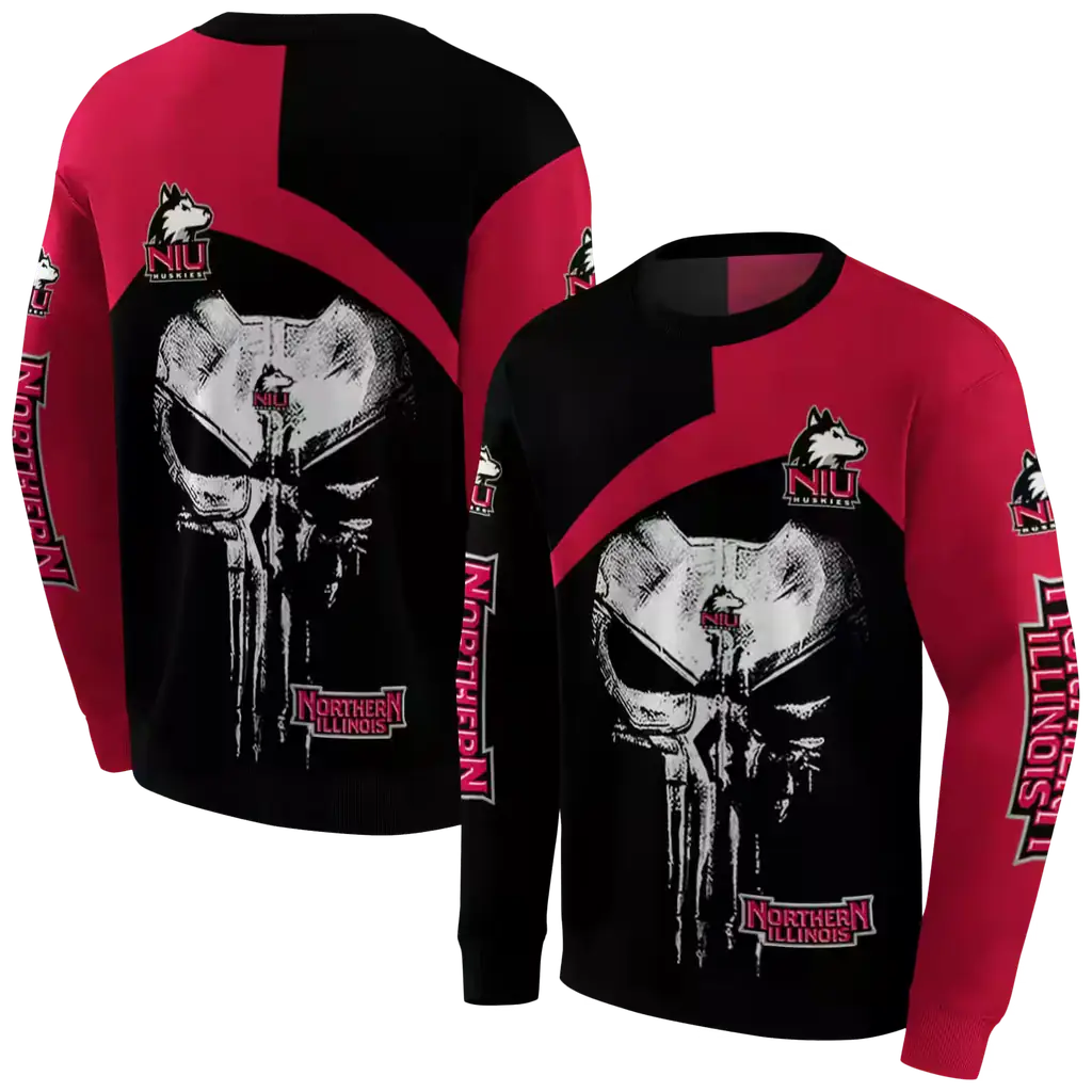 northern illinois huskies skull punisher silver black hoodie premium grade northern illinois huskies skull punisher silver black hoodie premium grade