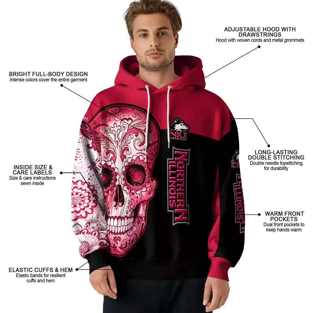 northern illinois huskies sugar skull red black hoodie latest model northern illinois huskies sugar skull red black hoodie latest model