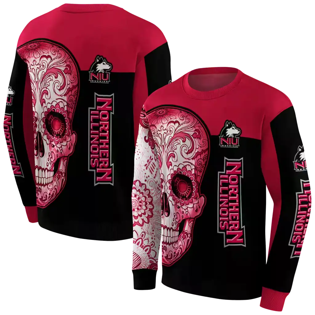 northern illinois huskies sugar skull red black hoodie premium grade northern illinois huskies sugar skull red black hoodie premium grade
