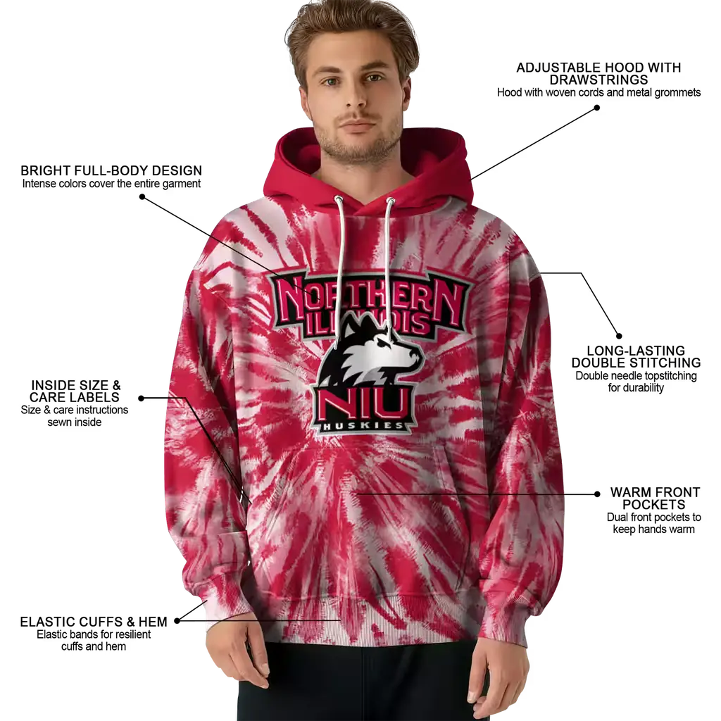 northern illinois huskies tie dye pattern red hoodie latest model northern illinois huskies tie dye pattern red hoodie latest model