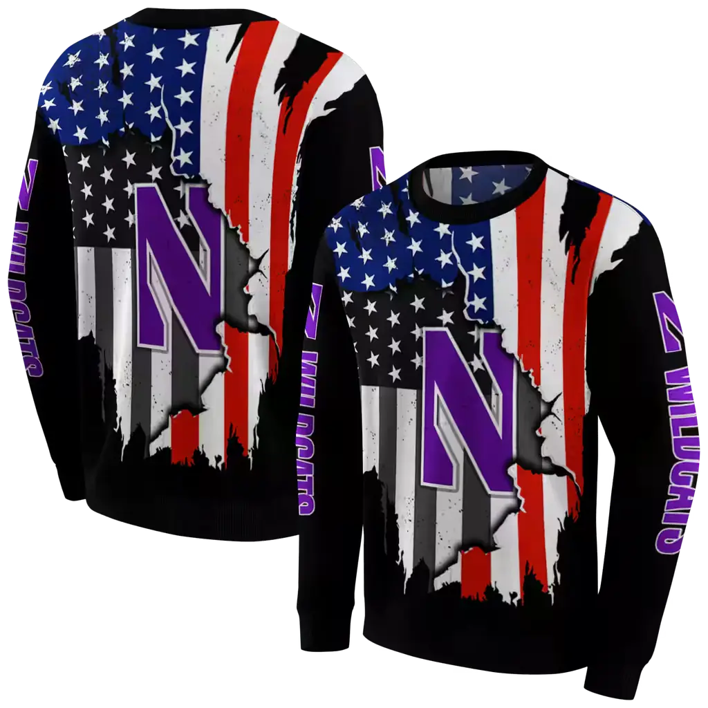 northwestern wildcats american pride black hoodie premium grade northwestern wildcats american pride black hoodie premium grade
