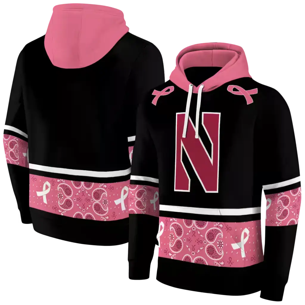 northwestern wildcats awareness ribbon black pink hoodie fashion forward northwestern wildcats awareness ribbon black pink hoodie fashion forward