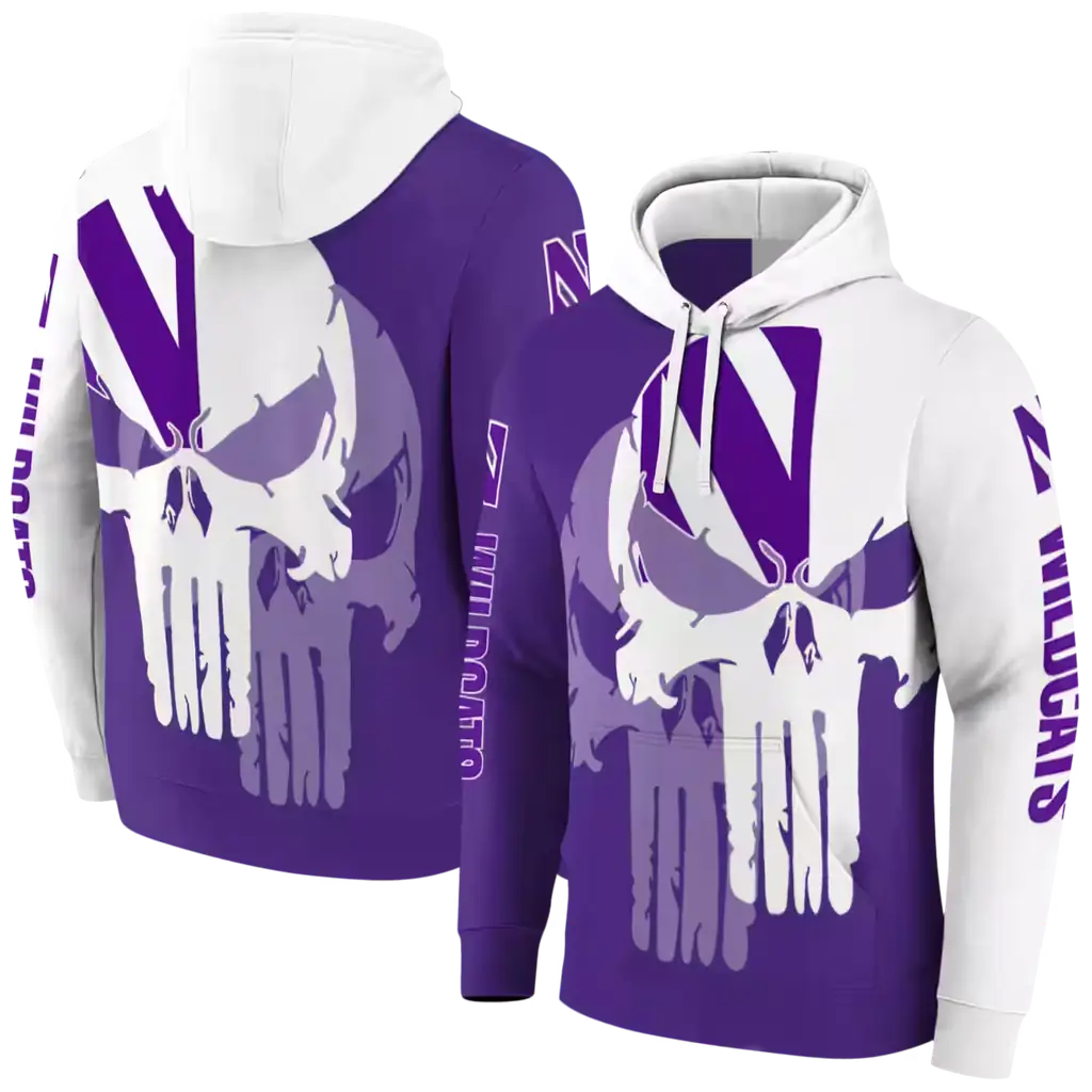 northwestern wildcats graphic punisher purple white hoodie fashion forward northwestern wildcats graphic punisher purple white hoodie fashion forward