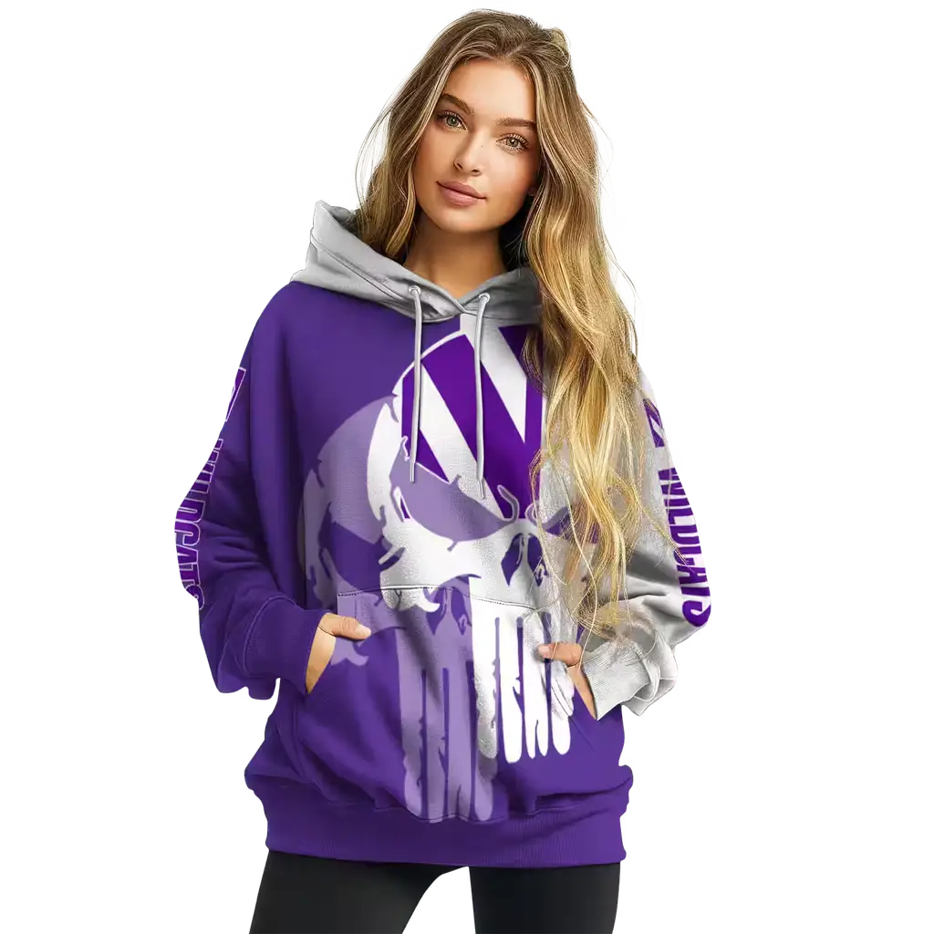 northwestern wildcats graphic punisher purple white hoodie high quality northwestern wildcats graphic punisher purple white hoodie high quality