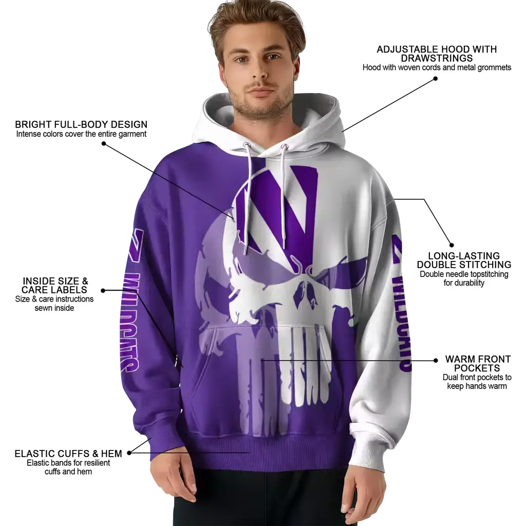 northwestern wildcats graphic punisher purple white hoodie latest model northwestern wildcats graphic punisher purple white hoodie latest model