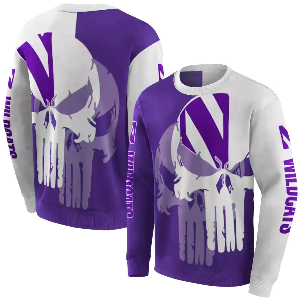 northwestern wildcats graphic punisher purple white hoodie premium grade northwestern wildcats graphic punisher purple white hoodie premium grade