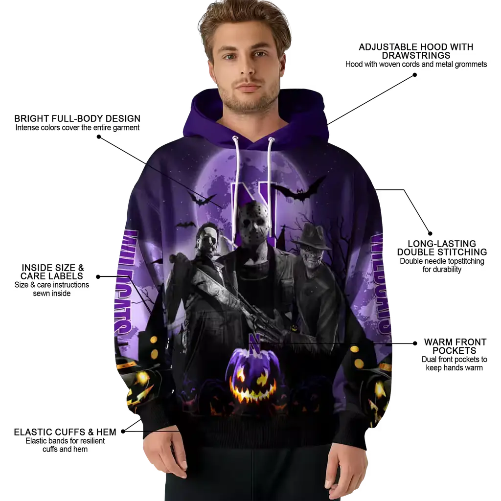 northwestern wildcats halloween vibes purple black hoodie latest model northwestern wildcats halloween vibes purple black hoodie latest model