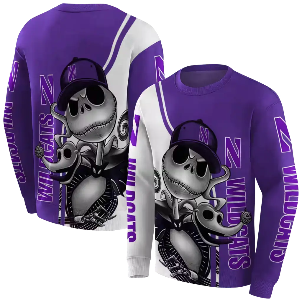 northwestern wildcats jack skellington purple hoodie premium grade northwestern wildcats jack skellington purple hoodie premium grade