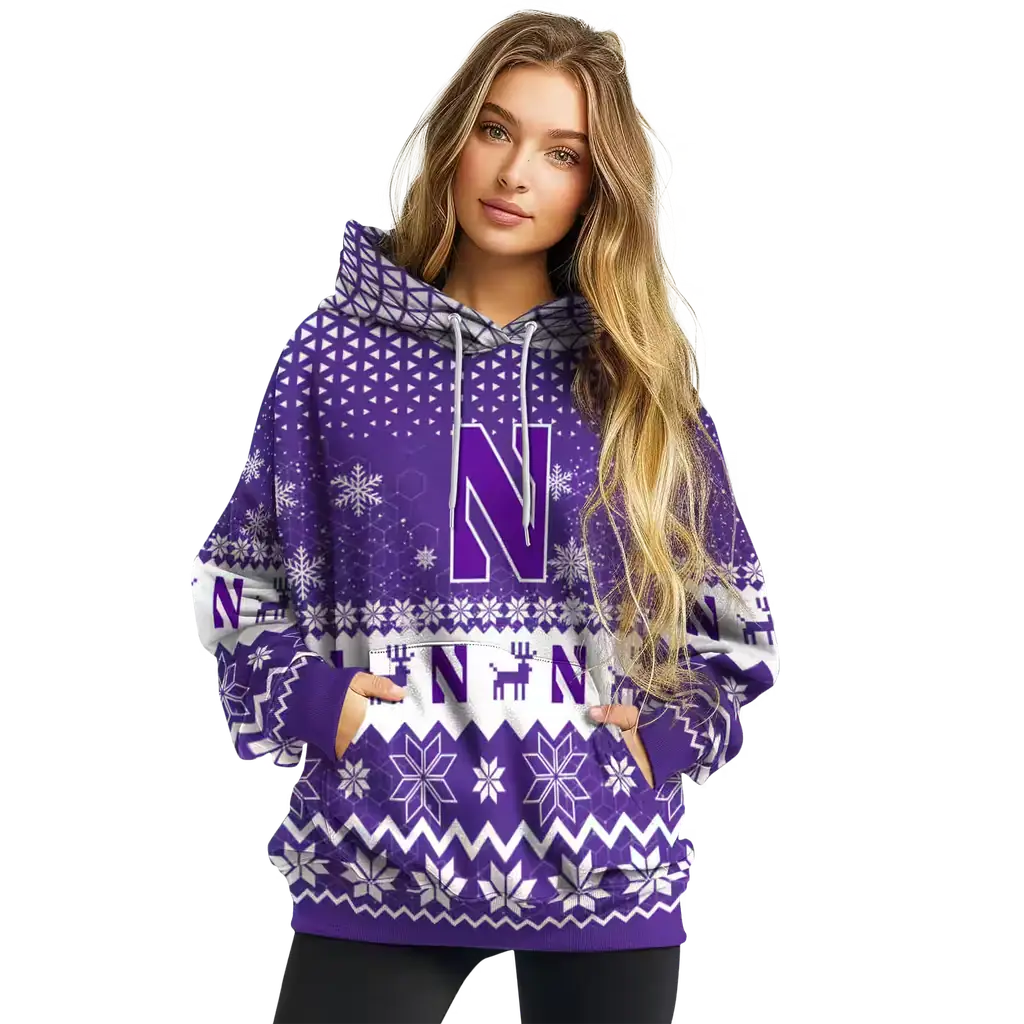northwestern wildcats reindeer motif purple hoodie high quality northwestern wildcats reindeer motif purple hoodie high quality