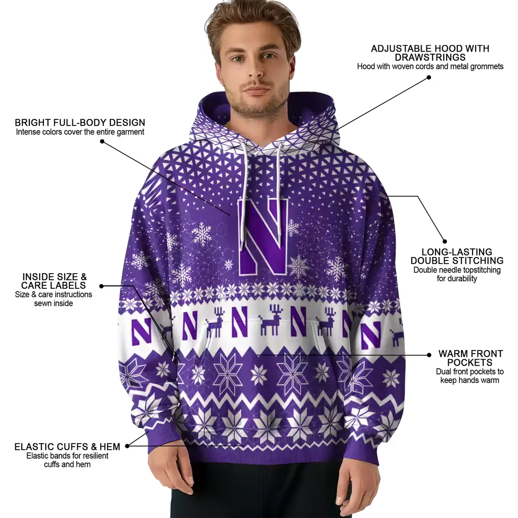 northwestern wildcats reindeer motif purple hoodie latest model northwestern wildcats reindeer motif purple hoodie latest model