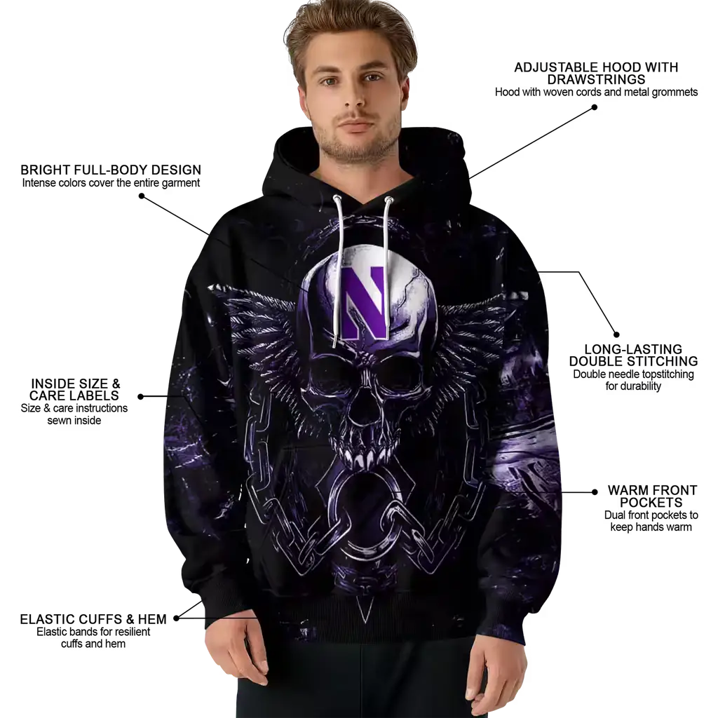 northwestern wildcats skull artwork purple black hoodie latest model northwestern wildcats skull artwork purple black hoodie latest model