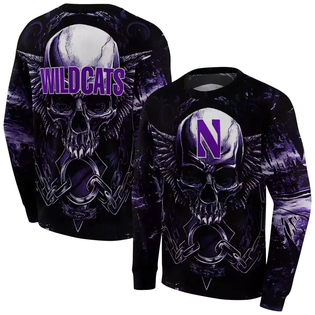 northwestern wildcats skull artwork purple black hoodie premium grade northwestern wildcats skull artwork purple black hoodie premium grade