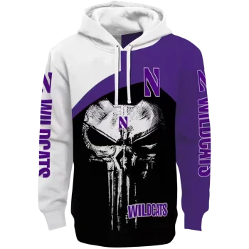 northwestern wildcats skull punisher white black hoodie best selling