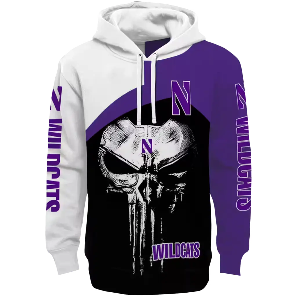 northwestern wildcats skull punisher white black hoodie best selling northwestern wildcats skull punisher white black hoodie best selling