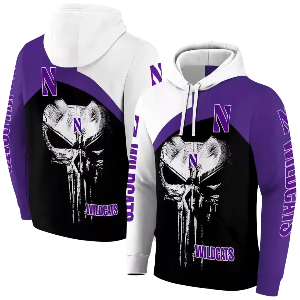 northwestern wildcats skull punisher white black hoodie fashion forward northwestern wildcats skull punisher white black hoodie fashion forward