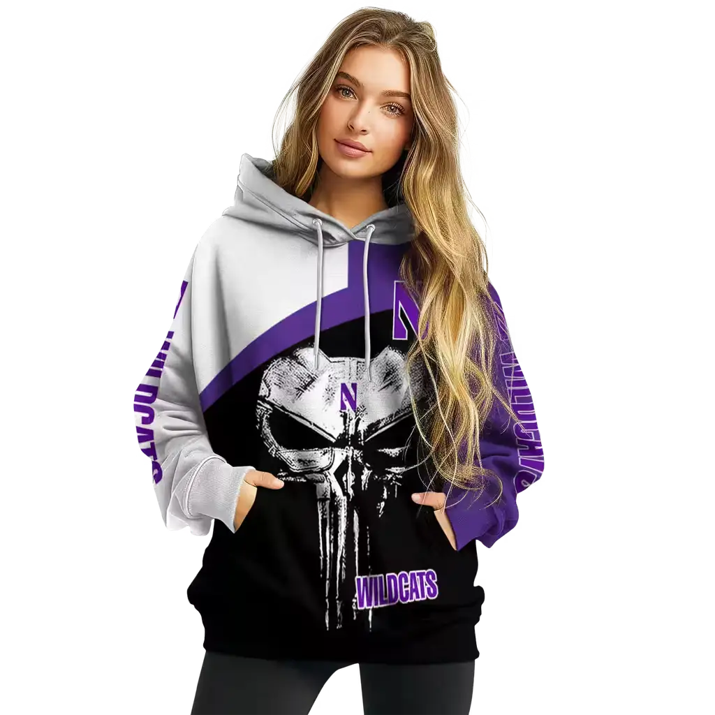 northwestern wildcats skull punisher white black hoodie high quality northwestern wildcats skull punisher white black hoodie high quality