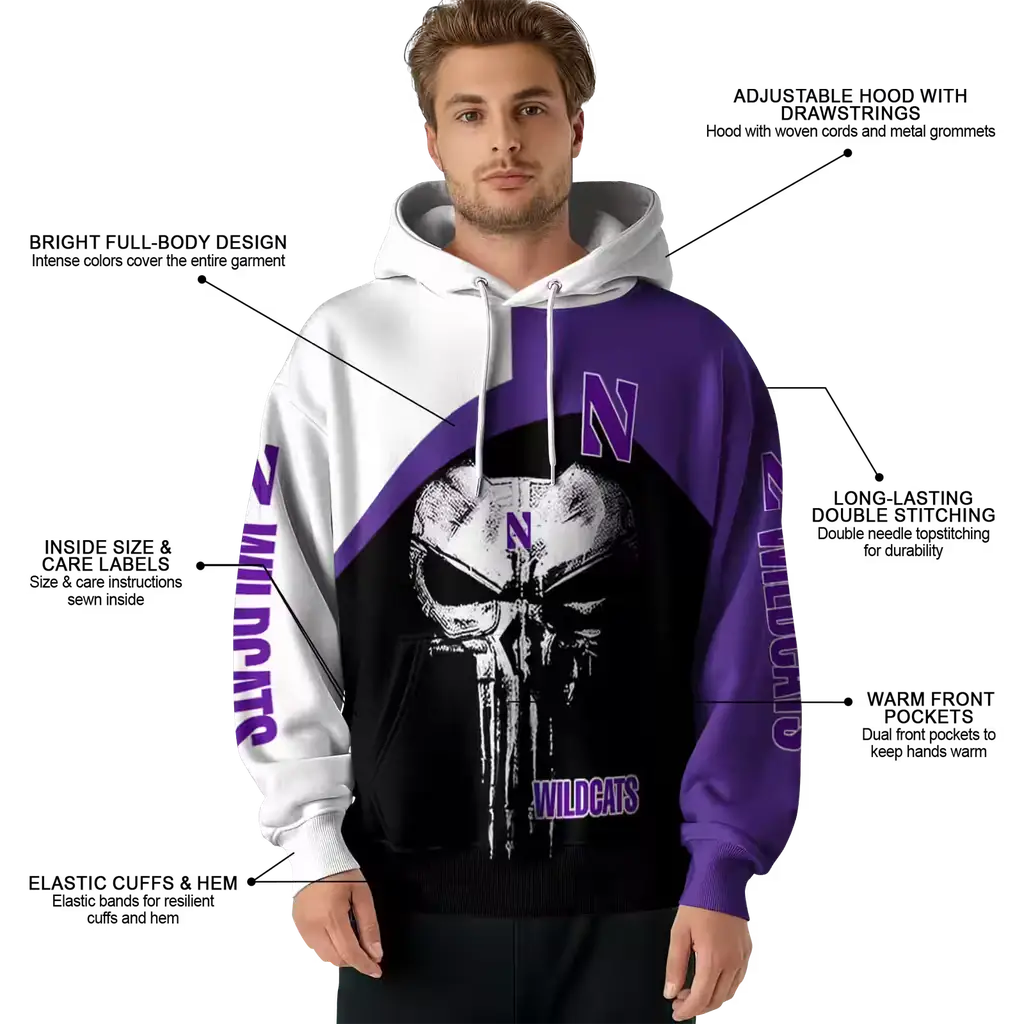 northwestern wildcats skull punisher white black hoodie latest model northwestern wildcats skull punisher white black hoodie latest model