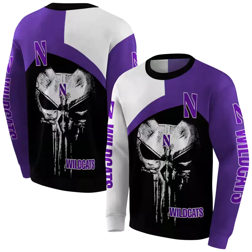 northwestern wildcats skull punisher white black hoodie premium grade northwestern wildcats skull punisher white black hoodie premium grade