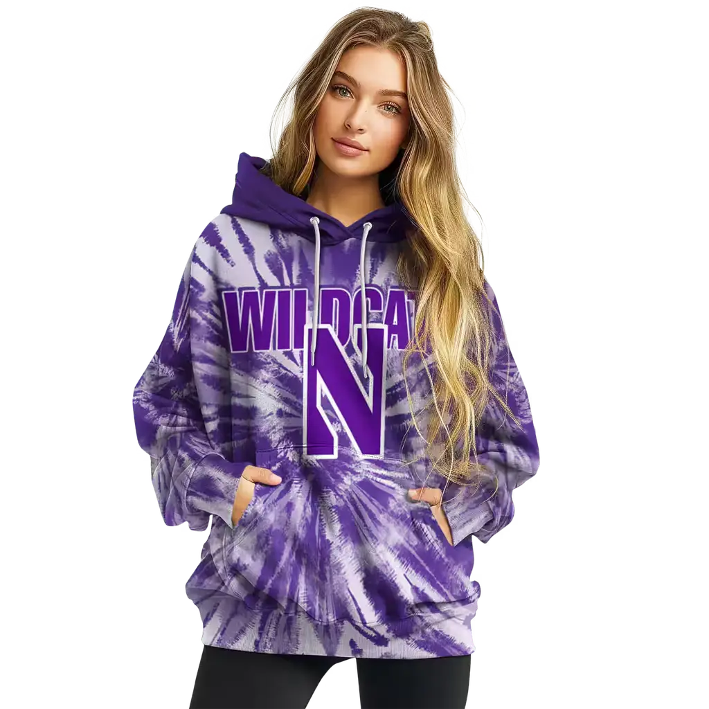 northwestern wildcats tie dye pattern purple hoodie high quality northwestern wildcats tie dye pattern purple hoodie high quality