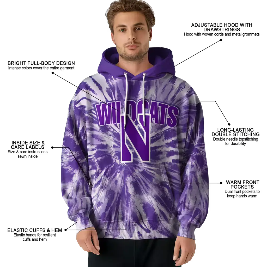 northwestern wildcats tie dye pattern purple hoodie latest model northwestern wildcats tie dye pattern purple hoodie latest model