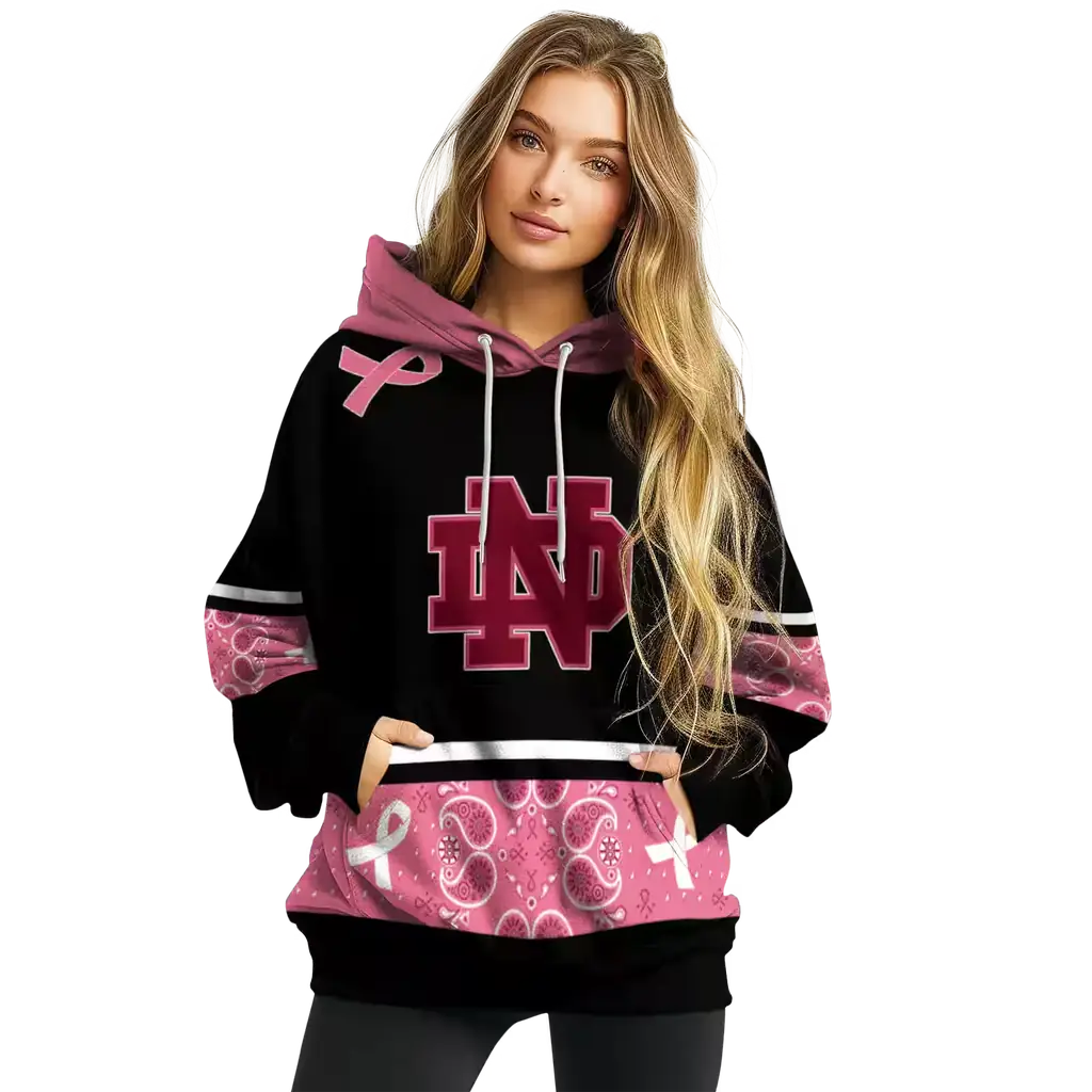 notre dame fighting irish awareness ribbon black pink hoodie high quality notre dame fighting irish awareness ribbon black pink hoodie high quality
