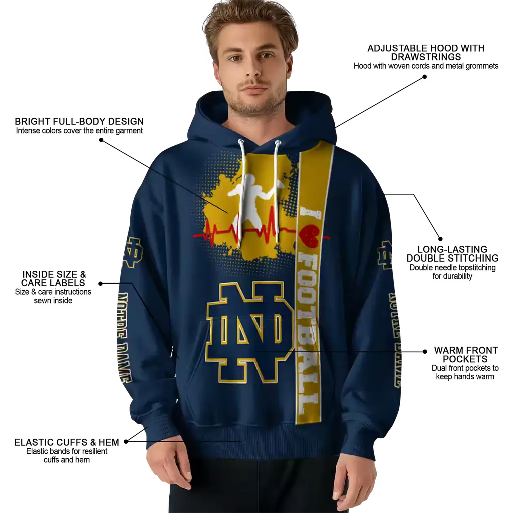 notre dame fighting irish football heartbeat navy hoodie latest model notre dame fighting irish football heartbeat navy hoodie latest model