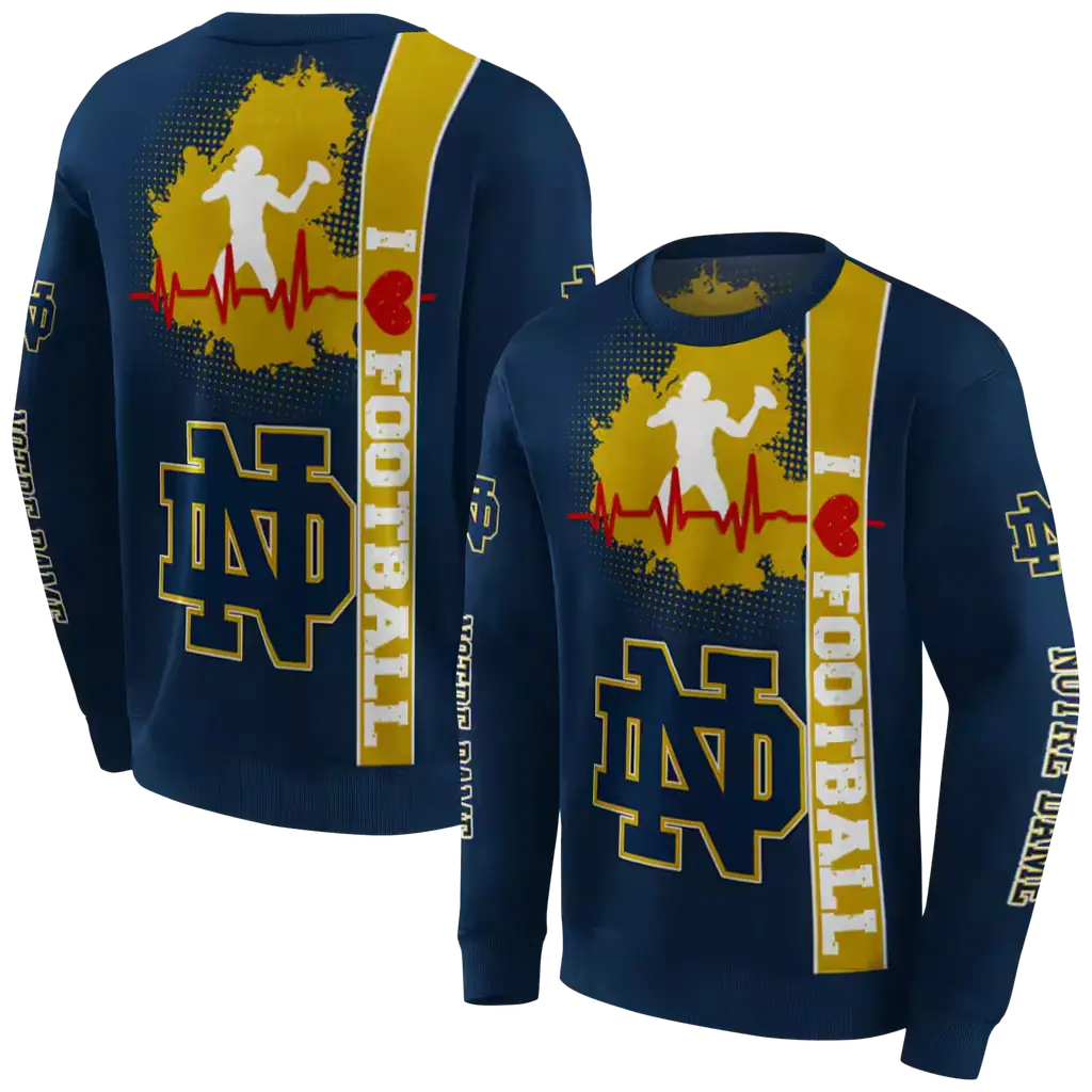 notre dame fighting irish football heartbeat navy hoodie premium grade notre dame fighting irish football heartbeat navy hoodie premium grade