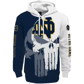 notre dame fighting irish graphic punisher navy white hoodie best selling