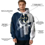 notre dame fighting irish graphic punisher navy white hoodie best selling