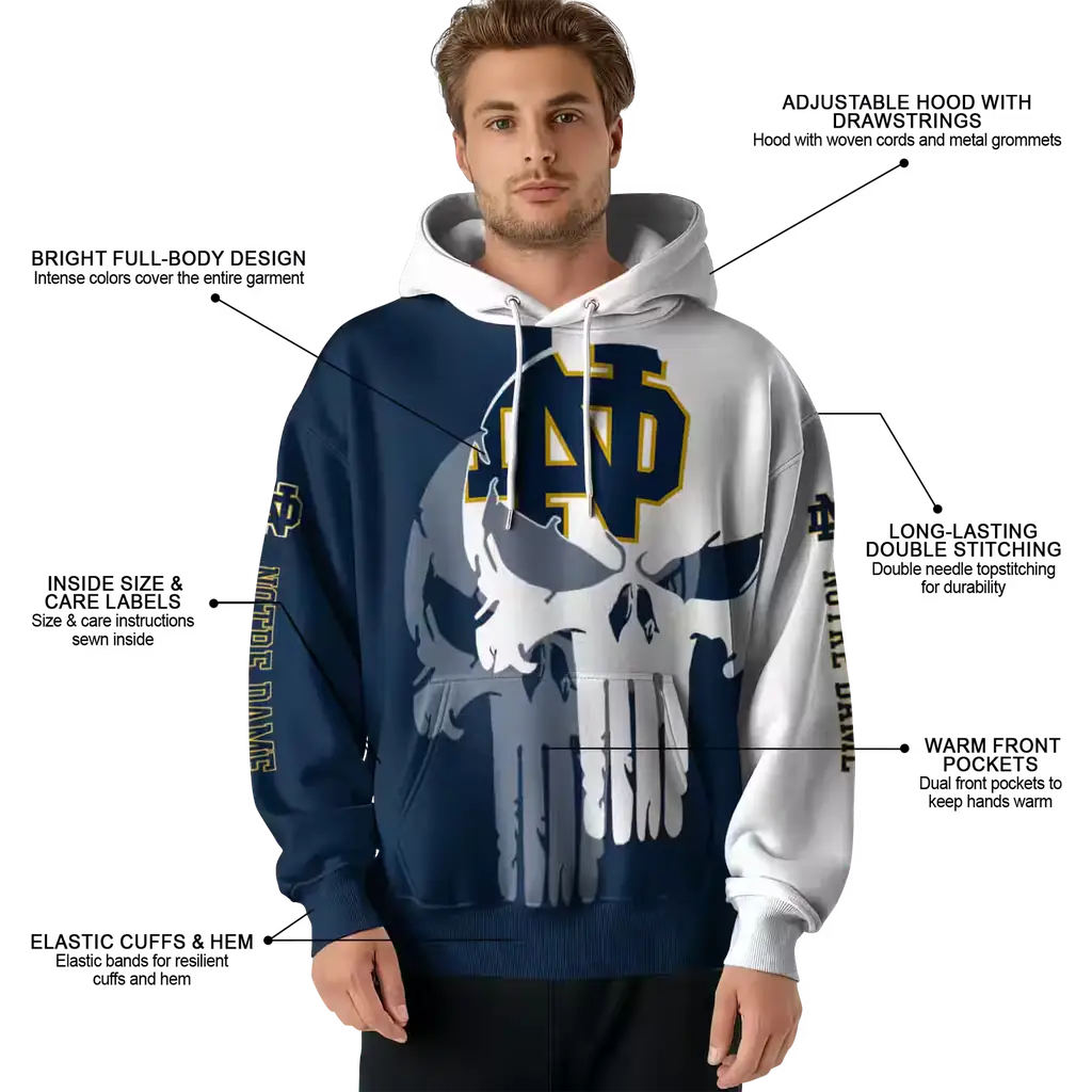 notre dame fighting irish graphic punisher navy white hoodie latest model notre dame fighting irish graphic punisher navy white hoodie latest model